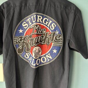 DICKIES Sturgis Knuckle Saloon Shirts Blue M Medium Button Down Short Sleeve
